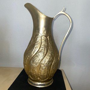 Vintage 11-1/4" Middle Eastern Iranian Persian Brass Pitcher with 3D Design